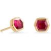 Kendra Scott Davie Stud Earrings, Fine Jewelry for Women(18K GOLD VERMEIL – RED GARNET)