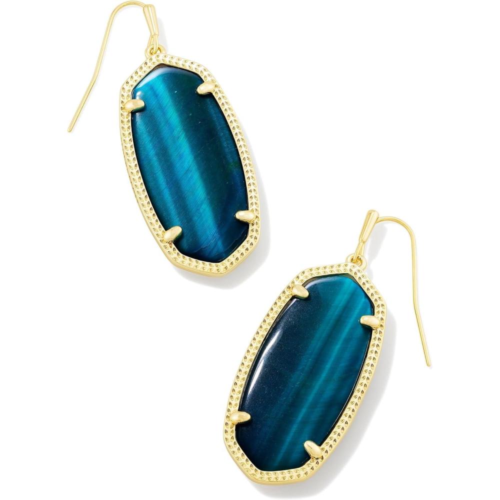 imageKendra Scott Elle Drop Earrings for WomenGold Teal Tiger Eye