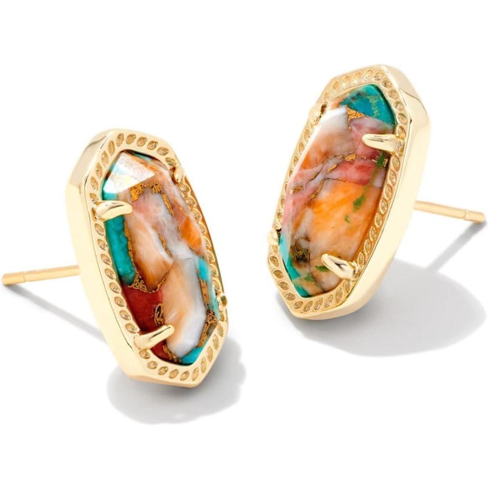 imageKendra Scott Ellie Earrings Fashion Jewelry for WomenGold Bronze Veined Turquoise Magnesite Red Oyster