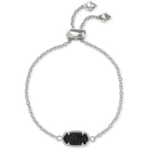 Kendra Scott Elaina Adjustable Chain Bracelet for Women, Fashion Jewelry, Gold-Plated(RHODIUM – BLACK DRUSY)
