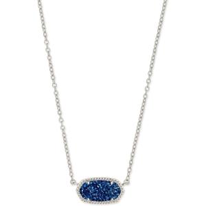 Kendra Scott Elisa Pendant Necklace for Women, Fashion Jewelry, 14k Gold-Plated(RHODIUM – BLUE DRUSY)
