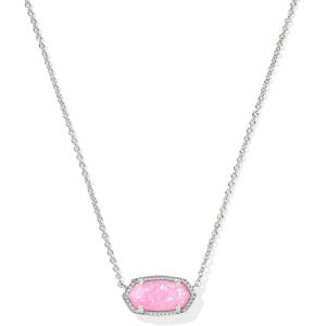 Kendra Scott Elisa Pendant Necklace for Women, Fashion Jewelry, 14k Gold-Plated(RHODIUM – CARNATION KYOCERA OPAL)