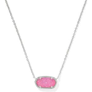 Kendra Scott Elisa Pendant Necklace for Women, Fashion Jewelry, 14k Gold-Plated(RHODIUM – HOT PINK DRUSY)