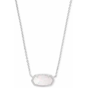 Kendra Scott Elisa Pendant Necklace for Women, Fashion Jewelry, 14k Gold-Plated(RHODIUM – WHITE OPAL)
