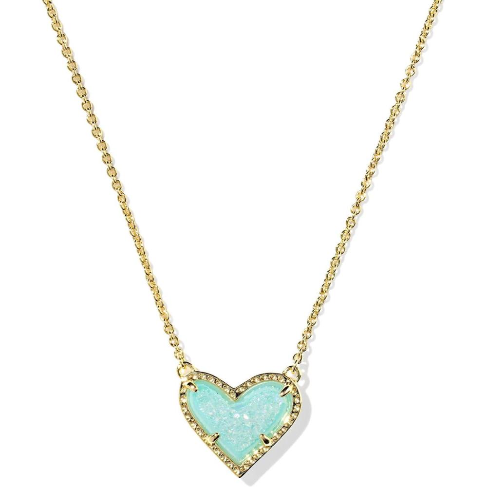 imageKendra Scott Ari Heart Adjustable Length Pendant Necklace for Women Fashion JewelryGOLD  BRIGHT AQUA DRUSY