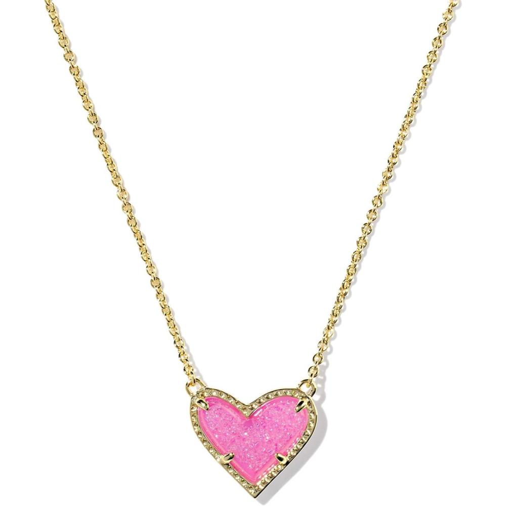 imageKendra Scott Ari Heart Adjustable Length Pendant Necklace for Women Fashion JewelryGOLD  HOT PINK DRUSY