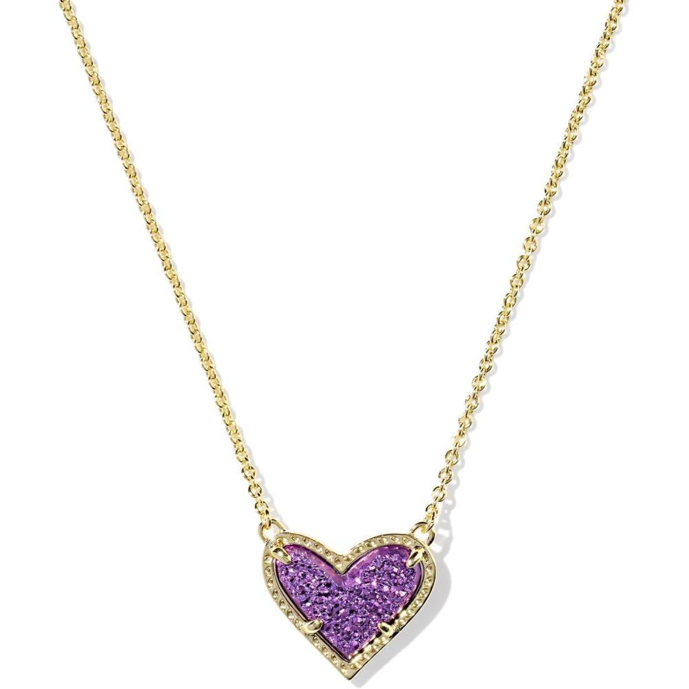 imageKendra Scott Ari Heart Adjustable Length Pendant Necklace for Women Fashion JewelryGOLD  PURPLE DRUSY