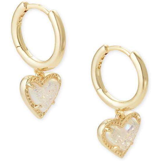 imageKendra Scott Ari Heart Huggie Earrings for Women Fashion JewelryGOLD  IRIDESCENT DRUSY