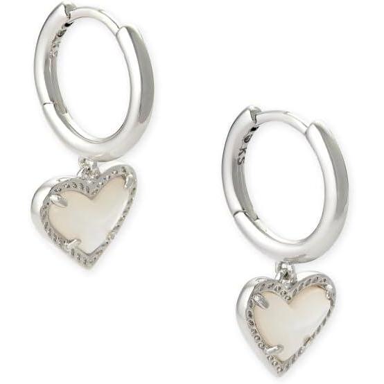 imageKendra Scott Ari Heart Huggie Earrings for Women Fashion JewelryRHODIUM  IVORY MOTHER OF PEARL