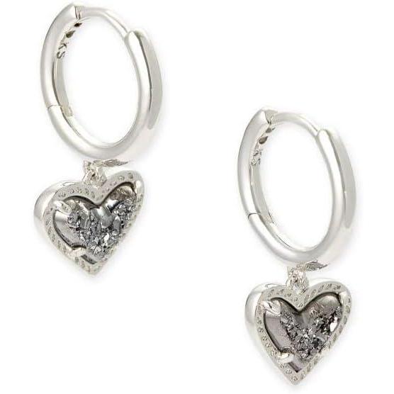 imageKendra Scott Ari Heart Huggie Earrings for Women Fashion JewelryRHODIUM  PLATINUM DRUSY