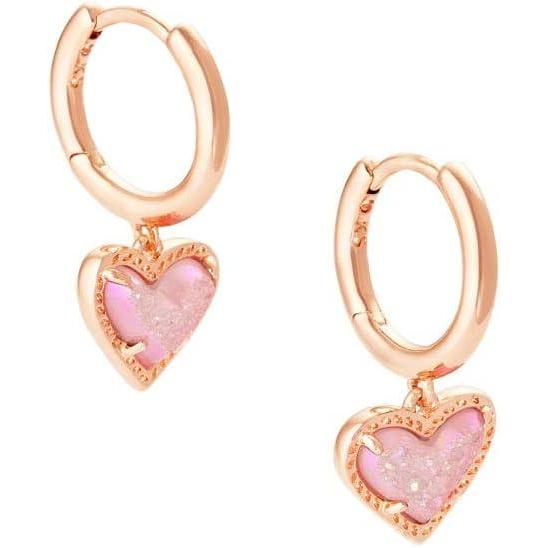 imageKendra Scott Ari Heart Huggie Earrings for Women Fashion JewelryROSE GOLD  PINK DRUSY
