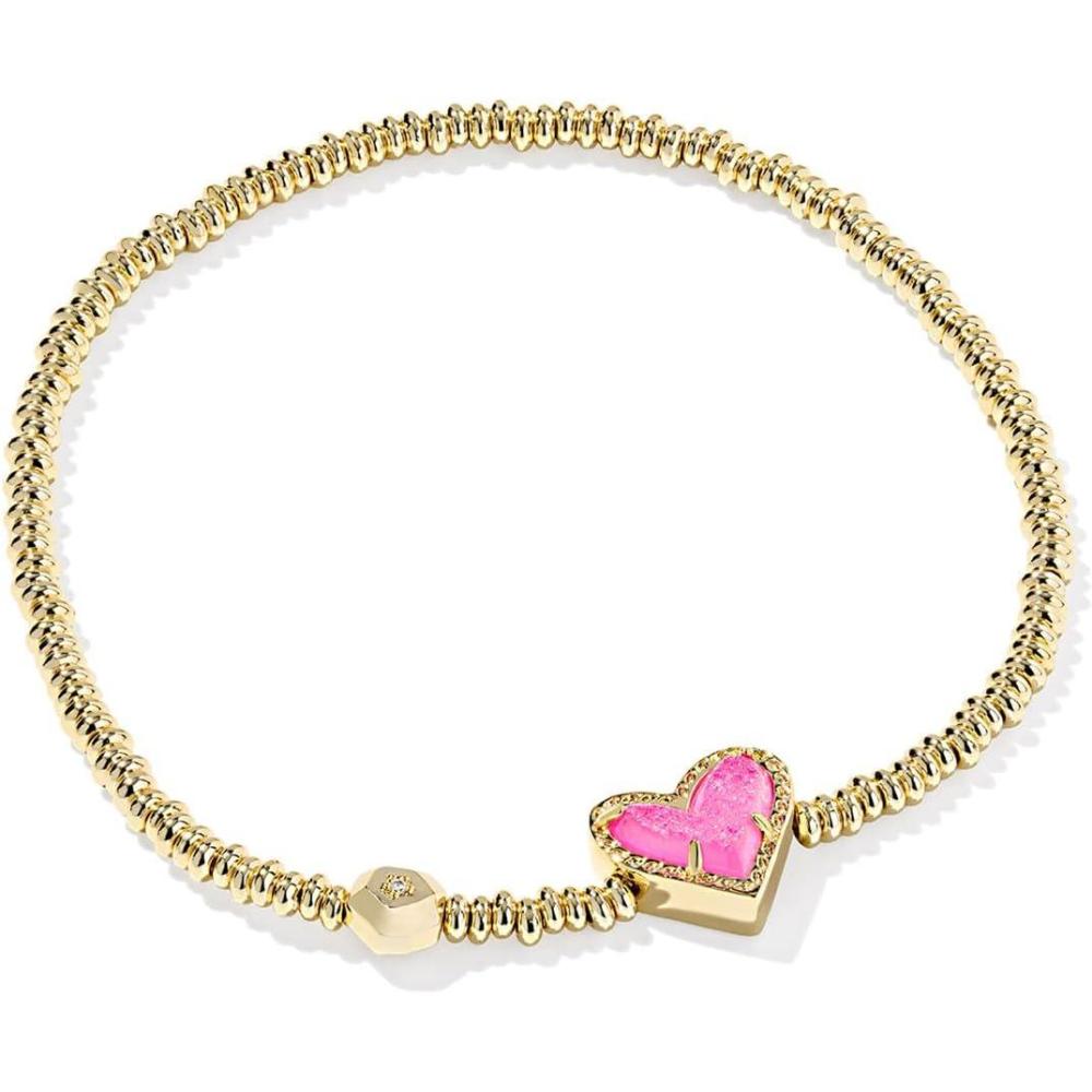 imageKendra Scott Ari Heart Stretch Bracelet Fashion Jewelry for WomenGOLD  HOT PINK DRUSY