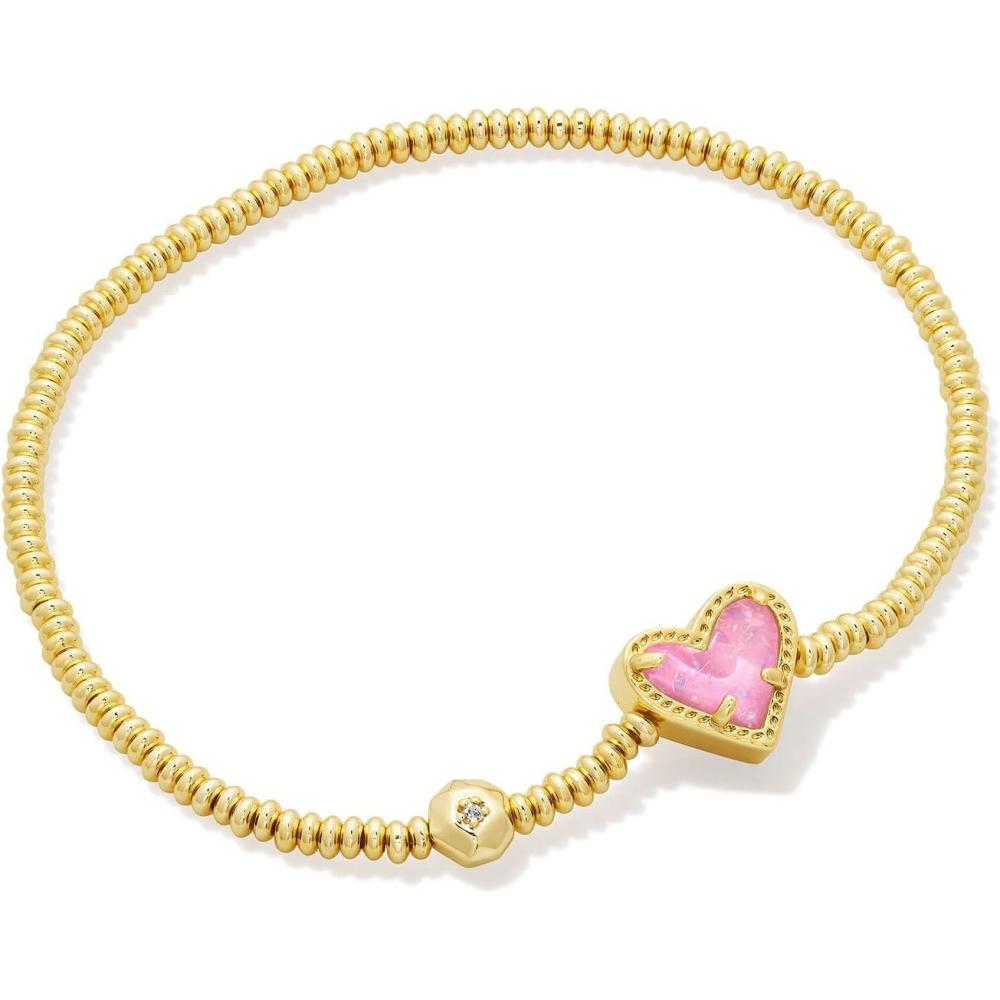 imageKendra Scott Ari Heart Stretch Bracelet Fashion Jewelry for WomenGOLD PINK IRIDESCENT GLITTER GLASS