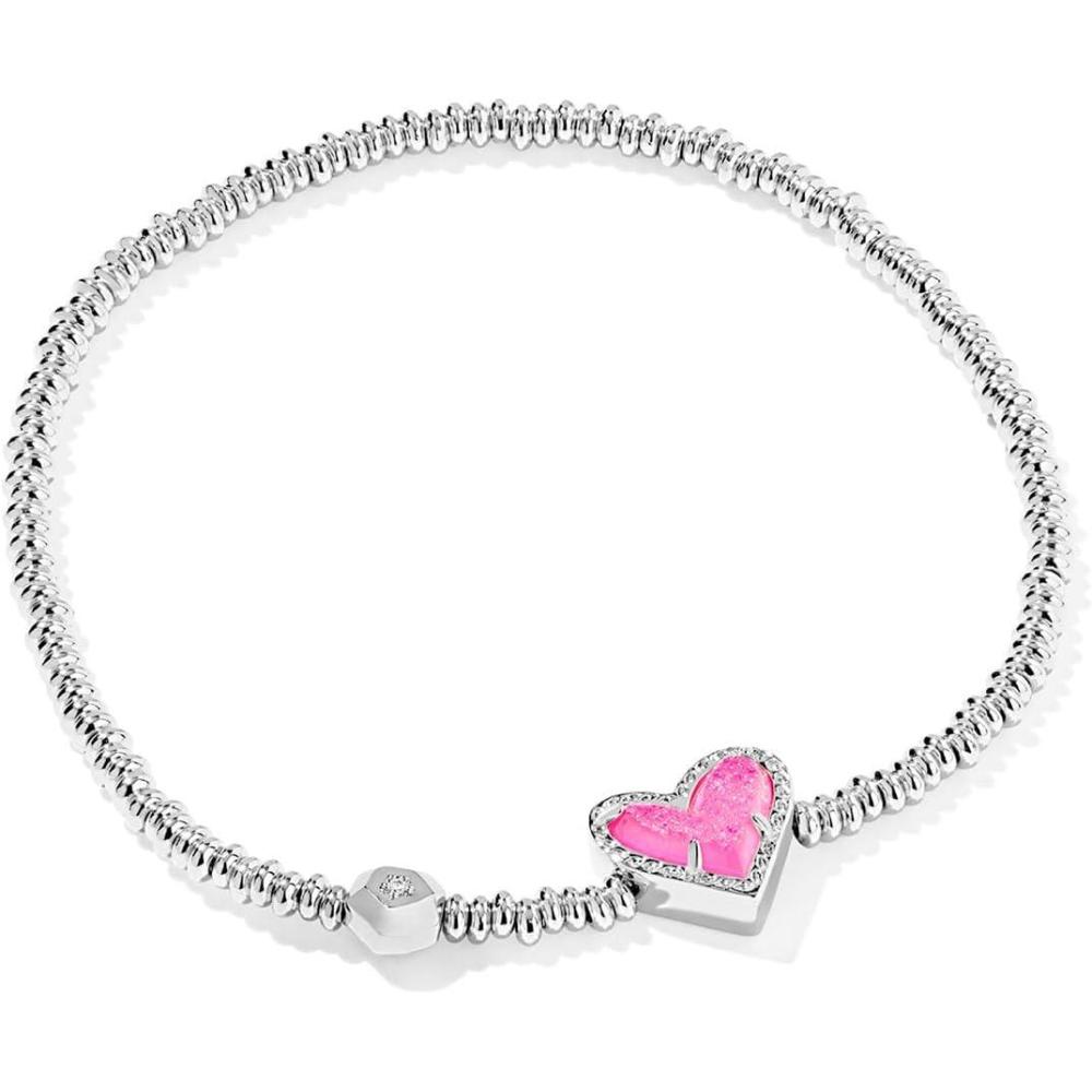 imageKendra Scott Ari Heart Stretch Bracelet Fashion Jewelry for WomenRHODIUM  HOT PINK DRUSY