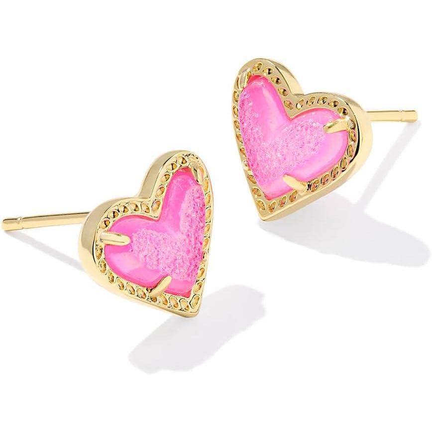imageKendra Scott Ari Heart Stud Earrings for Women Fashion JewelryGOLD HOT PINK DRUSY