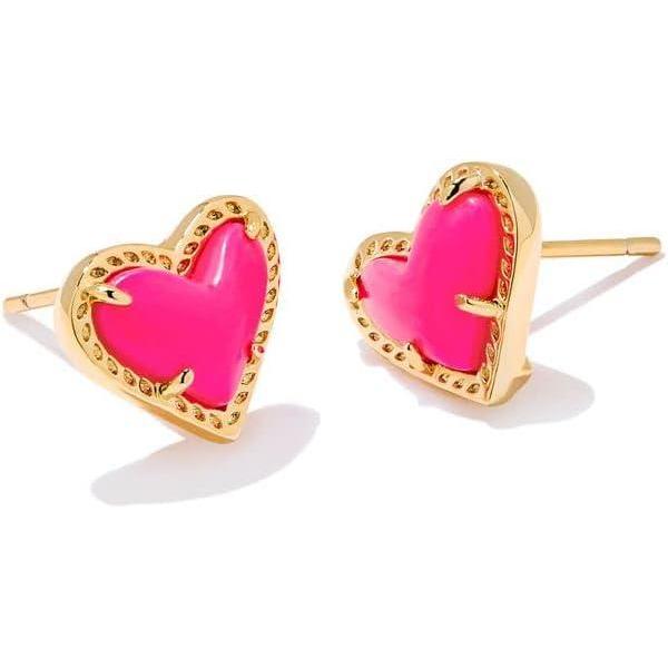 imageKendra Scott Ari Heart Stud Earrings for Women Fashion JewelryGOLD  NEON PINK