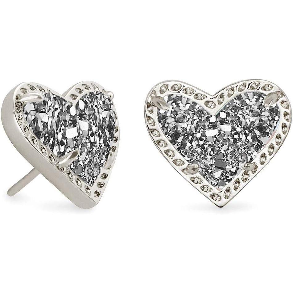 imageKendra Scott Ari Heart Stud Earrings for Women Fashion JewelryRHODIUM  PLATINUM DRUSY