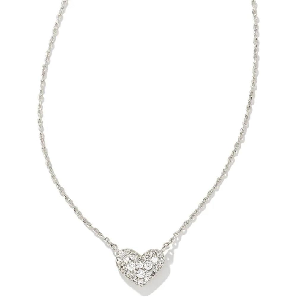 imageKendra Scott Ari Pave Crystal Heart Necklace Fashion Jewelry For WomenRHODIUM METAL  WHITE CUBIC ZIRCONIA