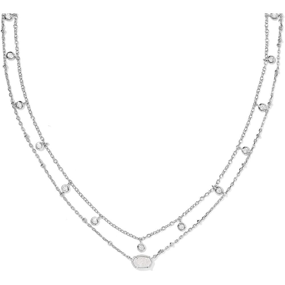 imageKendra Scott Emilie Crystal Multi Strand Necklace Fashion Jewelry for WomenRHODIUM  IRIDESCENT DRUSY