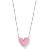 Kendra Scott Ari Heart Adjustable Length Pendant Necklace for Women, Fashion Jewelry(RHODIUM – PINK IRIDESCENT GLITTER GLASS)