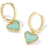 Kendra Scott Ari Heart Huggie Earrings for Women, Fashion Jewelry(GOLD – BRIGHT AQUA DRUSY)