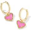 Kendra Scott Ari Heart Huggie Earrings for Women, Fashion Jewelry(GOLD – HOT PINK DRUSY)