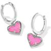 Kendra Scott Ari Heart Huggie Earrings for Women, Fashion Jewelry(RHODIUM – HOT PINK DRUSY)