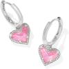Kendra Scott Ari Heart Huggie Earrings for Women, Fashion Jewelry(RHODIUM – PINK IRIDESCENT GLITTER GLASS)