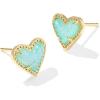 Kendra Scott Ari Heart Stud Earrings for Women, Fashion Jewelry(GOLD – BRIGHT AQUA DRUSY)