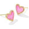 Kendra Scott Ari Heart Stud Earrings for Women, Fashion Jewelry(GOLD – HOT PINK DRUSY)