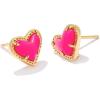 Kendra Scott Ari Heart Stud Earrings for Women, Fashion Jewelry(GOLD – NEON PINK)