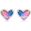Kendra Scott Ari Heart Stud Earrings for Women, Fashion Jewelry(RHODIUM – WATERCOLOR PEARLIZED CLEAR GLASS)