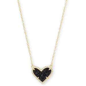 Kendra Scott Ari Heart Adjustable Length Pendant Necklace for Women, Fashion Jewelry(GOLD – BLACK DRUSY)