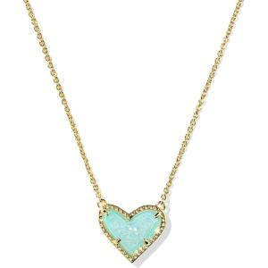 Kendra Scott Ari Heart Adjustable Length Pendant Necklace for Women, Fashion Jewelry(GOLD – BRIGHT AQUA DRUSY)