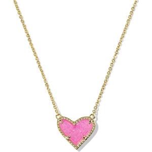 Kendra Scott Ari Heart Adjustable Length Pendant Necklace for Women, Fashion Jewelry(GOLD – HOT PINK DRUSY)