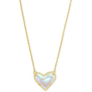 Kendra Scott Ari Heart Adjustable Length Pendant Necklace for Women, Fashion Jewelry(GOLD – IRIDESCENT DICHROIC GLASS)