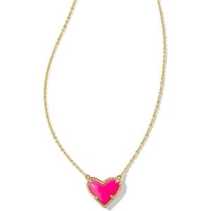 Kendra Scott Ari Heart Adjustable Length Pendant Necklace for Women, Fashion Jewelry(GOLD – NEON PINK)