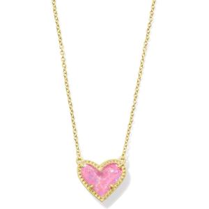 Kendra Scott Ari Heart Adjustable Length Pendant Necklace for Women, Fashion Jewelry(GOLD – PINK IRIDESCENT GLITTER GLASS)