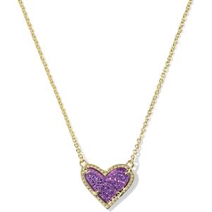 Kendra Scott Ari Heart Adjustable Length Pendant Necklace for Women, Fashion Jewelry(GOLD – PURPLE DRUSY)