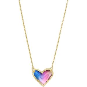 Kendra Scott Ari Heart Adjustable Length Pendant Necklace for Women, Fashion Jewelry(GOLD – WATERCOLOR PEARLIZED CLEAR GLASS)