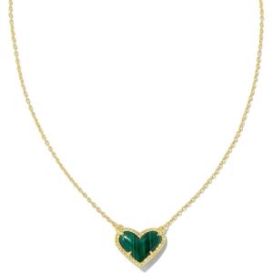 Kendra Scott Ari Heart Adjustable Length Pendant Necklace for Women, Fashion Jewelry(Gold Green Malachite)