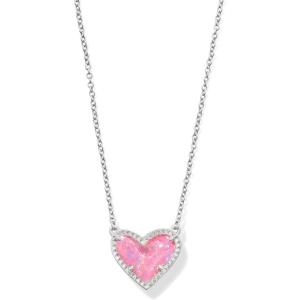 Kendra Scott Ari Heart Adjustable Length Pendant Necklace for Women, Fashion Jewelry(RHODIUM – PINK IRIDESCENT GLITTER GLASS)