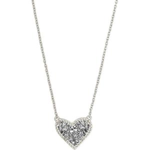 Kendra Scott Ari Heart Adjustable Length Pendant Necklace for Women, Fashion Jewelry(RHODIUM – PLATINUM DRUSY)