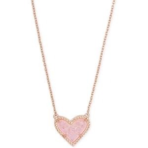 Kendra Scott Ari Heart Adjustable Length Pendant Necklace for Women, Fashion Jewelry(ROSE GOLD – PINK DRUSY)