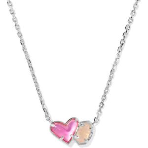 Kendra Scott Ari Heart Emilie Pendant Necklace, Fashion Jewelry for Women(RHODIUM – AZALEA ILLUSION AND ROSE QUARTZ)