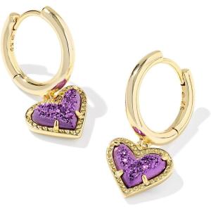 Kendra Scott Ari Heart Huggie Earrings for Women, Fashion Jewelry(GOLD – PURPLE DRUSY)