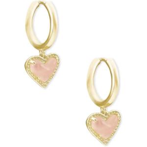 Kendra Scott Ari Heart Huggie Earrings for Women, Fashion Jewelry(GOLD – ROSE QUARTZ)
