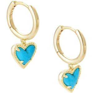Kendra Scott Ari Heart Huggie Earrings for Women, Fashion Jewelry(GOLD – TURQUOISE)