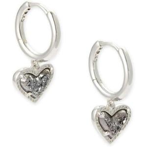 Kendra Scott Ari Heart Huggie Earrings for Women, Fashion Jewelry(RHODIUM – PLATINUM DRUSY)