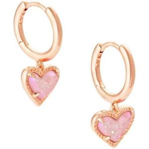 Kendra Scott Ari Heart Huggie Earrings for Women, Fashion Jewelry(ROSE GOLD – PINK DRUSY)